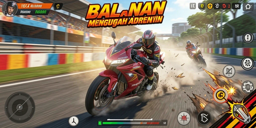 Screenshot gameplay 116X menampilkan aksi balapan motor yang seru.