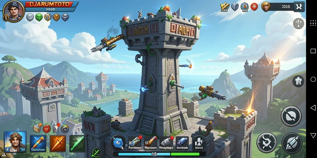 Tampilan gameplay menarik dari DJARUMTOTO dalam mode Tower Defense.