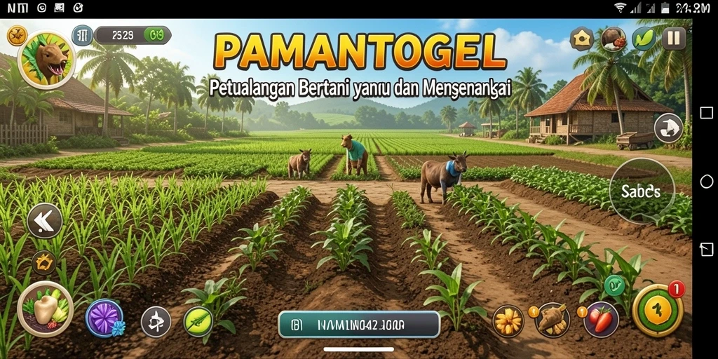 Gameplay seru di PAMANTOGEL dengan aktivitas bertani dan interaksi sosial.