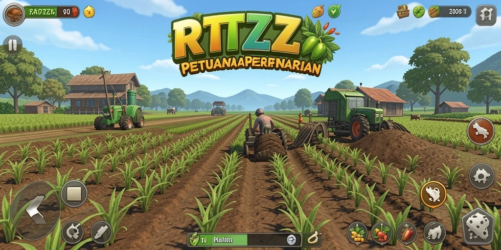Gameplay menarik dalam RTZZ menampilkan pertanian yang penuh warna.