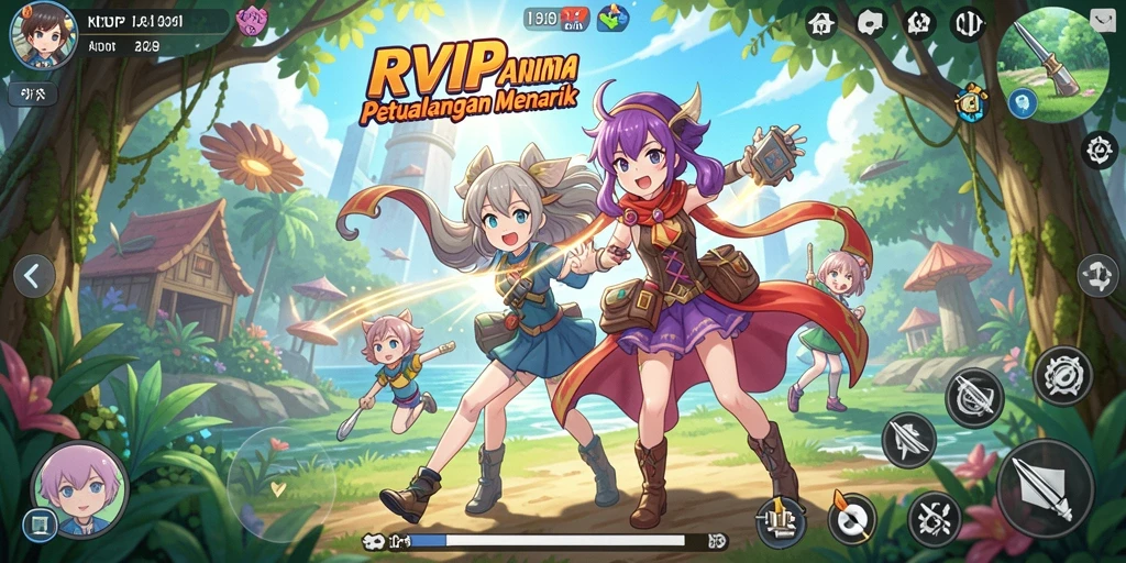 Tampilan gameplay RVIP dengan karakter anime yang menarik.