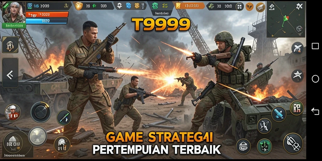 Tangkapan layar utama T9999 menunjukkan aksi pertempuran strategi yang menarik.