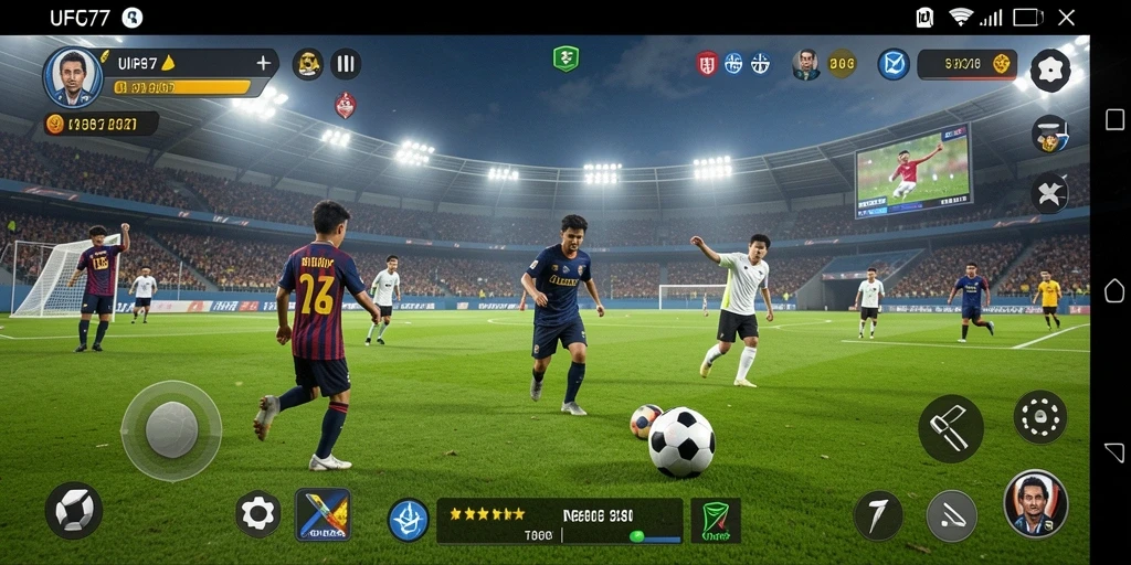 Gameplay seru dalam UFO77 dengan aksi sepak bola yang mendebarkan.